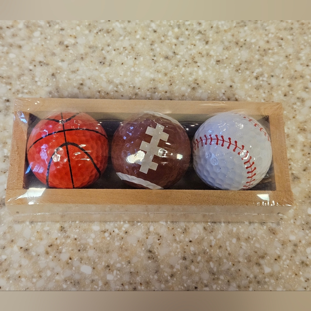 New 3 Sport Themed Golf Balls - Basketball, Football, Baseball
